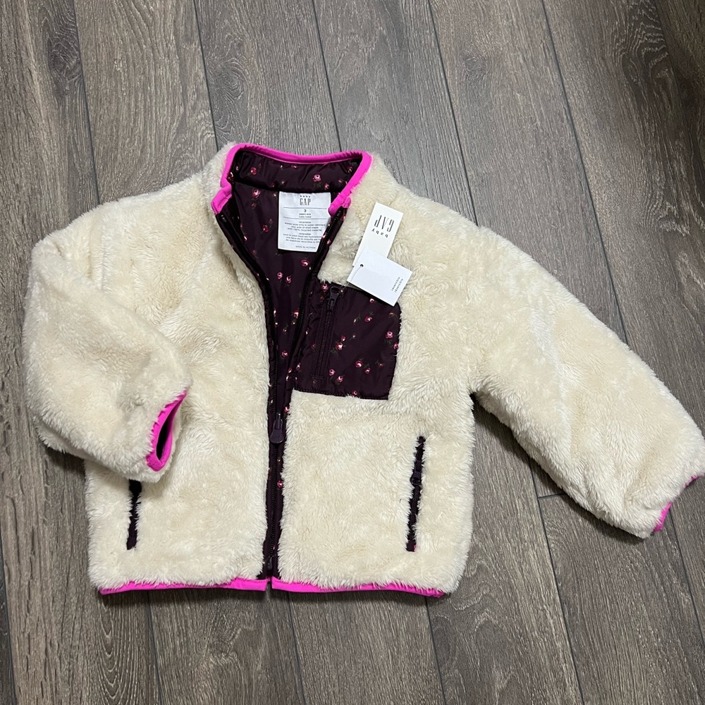 GAP Kids Fleece Puffer Jacket with Pink Accents NWT